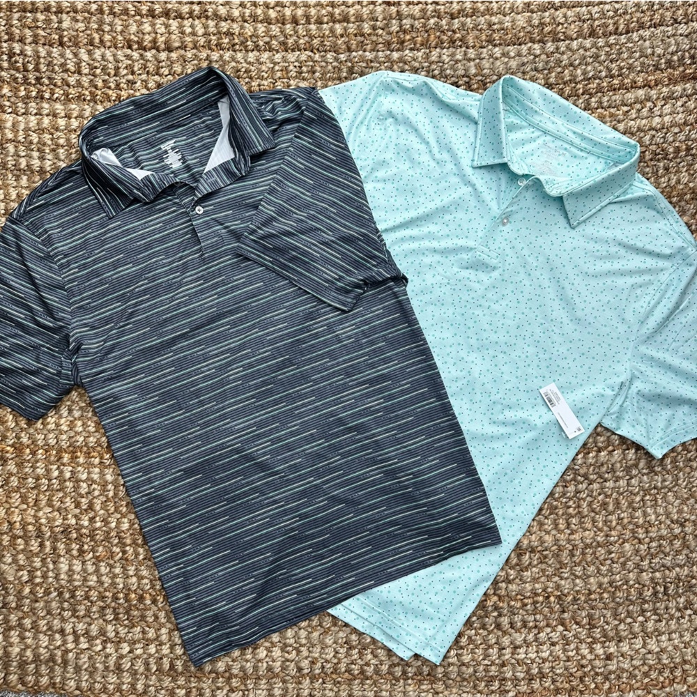 2 Item Combo Member's Mark Performance Polo Shirt XXL Black Blue Turquoise